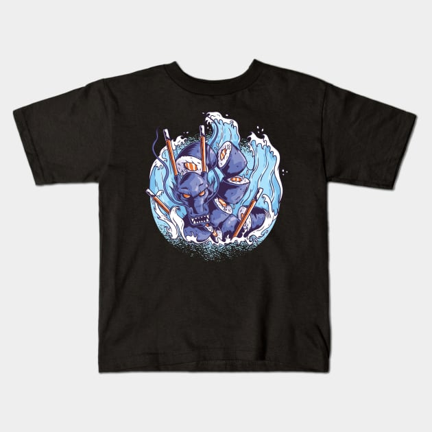 Great Sushi Dragon Kids T-Shirt by Midoart
